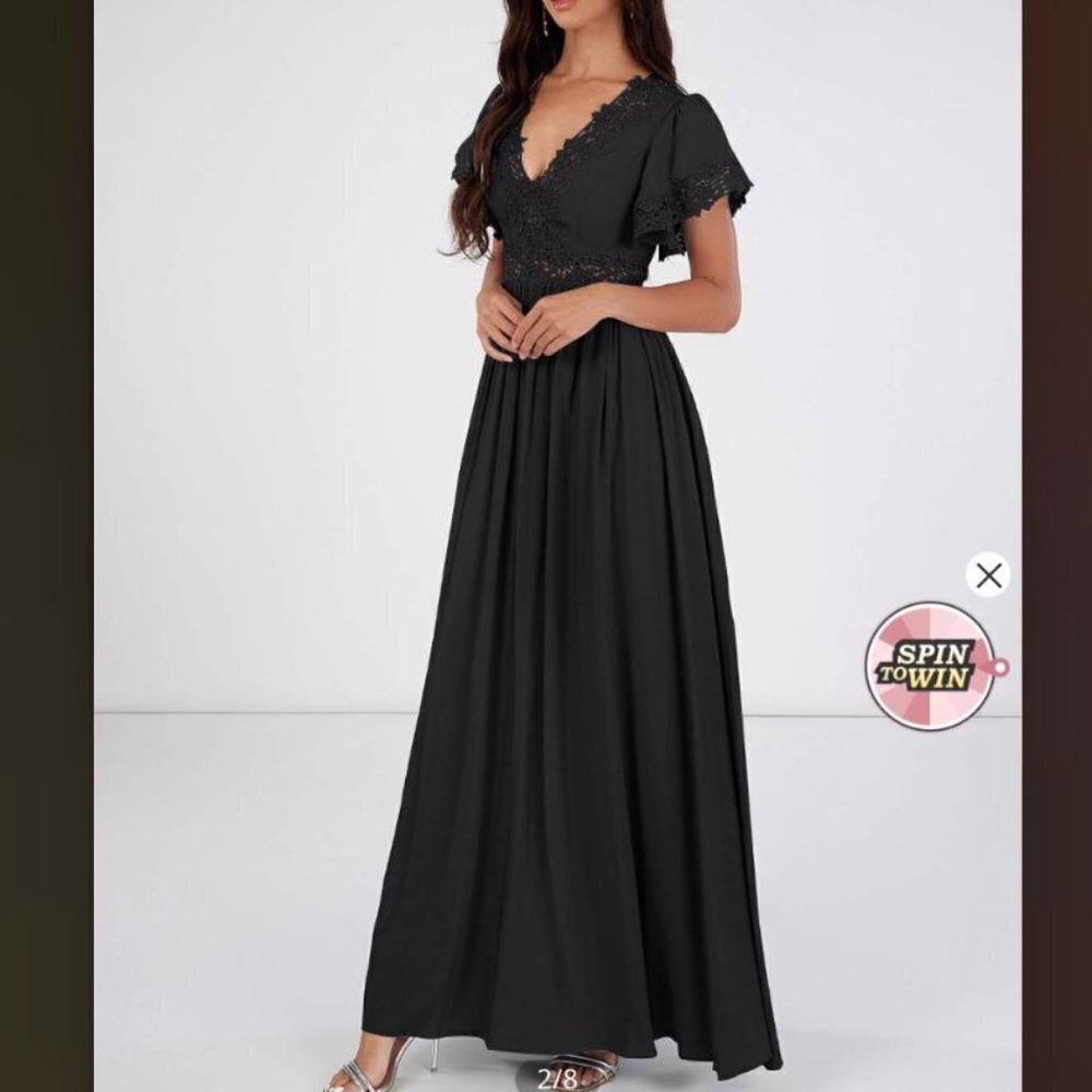 AZAZIE black short sleeve lace bridesmaid dress
